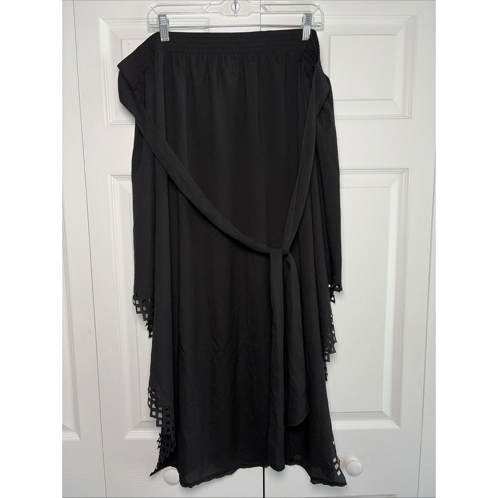 Profile‎ Laser Cut Hem Maxi Skirt Womens Size 2X Black Wrap Belted Lightweight